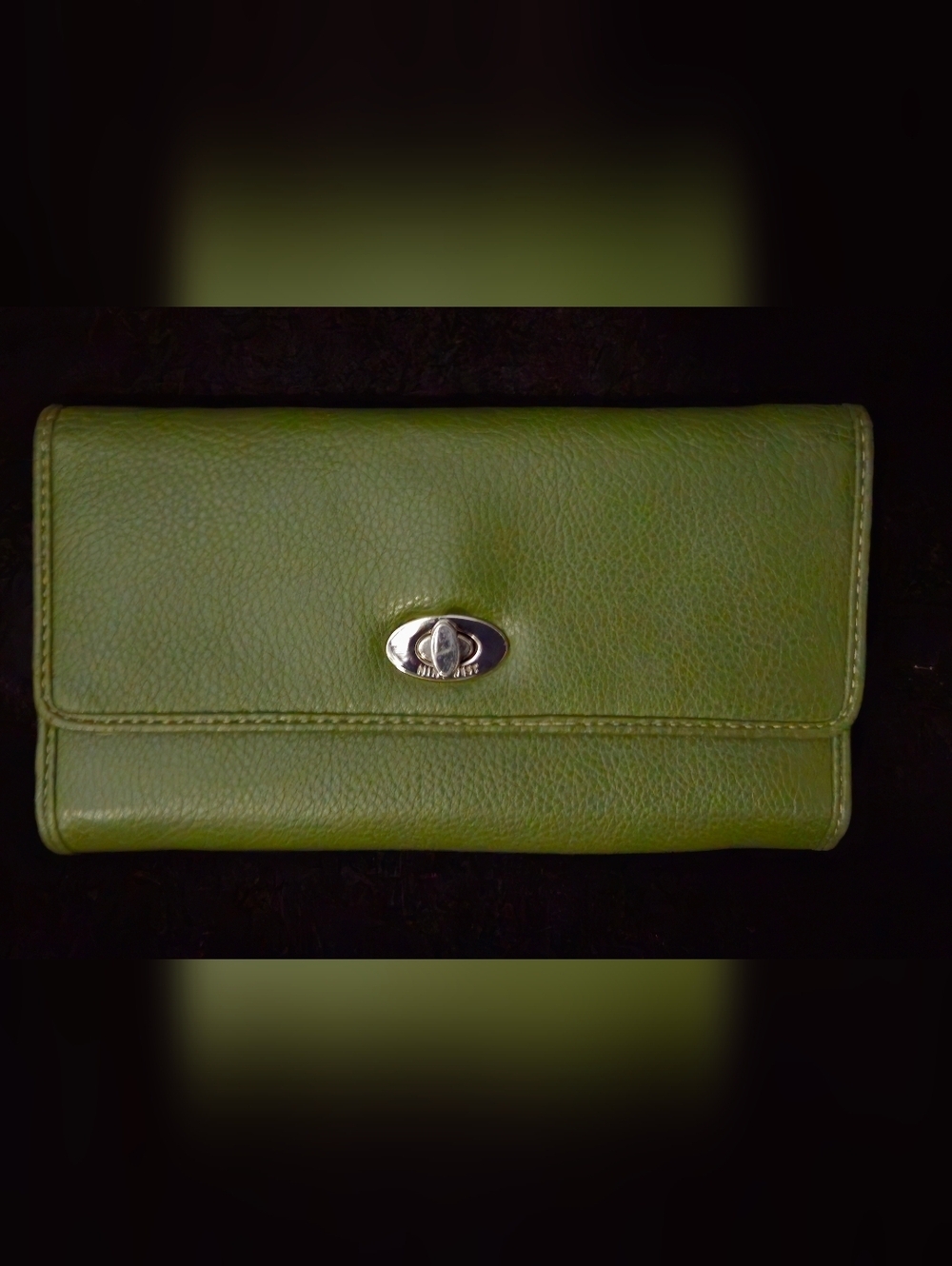 Nine West Olive Green Faux Leather Wallet with Silver Turn-Lock